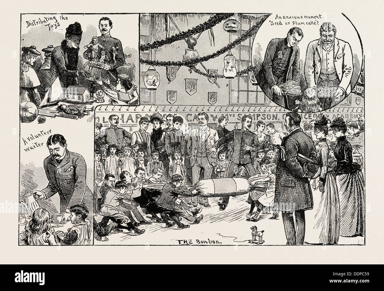Kinder neues Jahr Partei gegeben an der ROYAL MILITARY ACADEMY, WOOLWICH, Gravur 1890, UK, Großbritannien, England, Britisch, Europa Stockfoto
