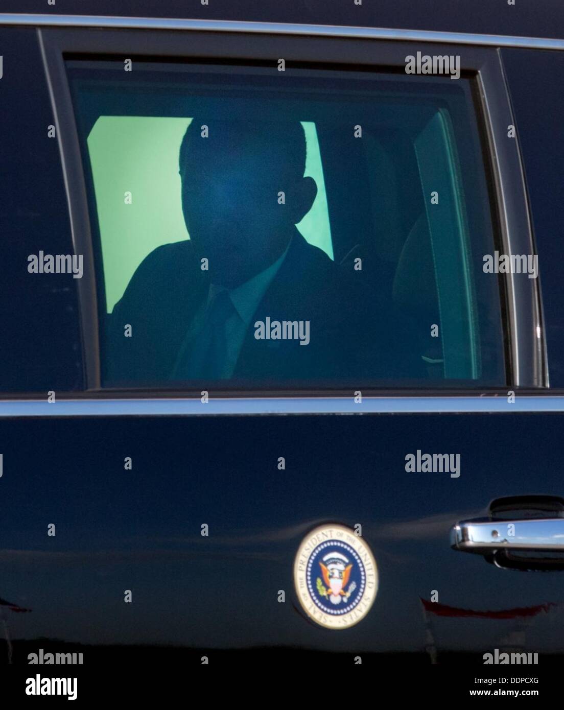 St. Petersburg, Russland. 05. Sep, 2013. US-Präsident Barack Obama kommt für den G20-Gipfel in der Konstantin-Palast in St. Petersburg, Russland, 5. September 2013. Der G20-Gipfel findet vom 05 bis 06 September statt. Foto: Kay Nietfeld/Dpa/Alamy Live News Stockfoto