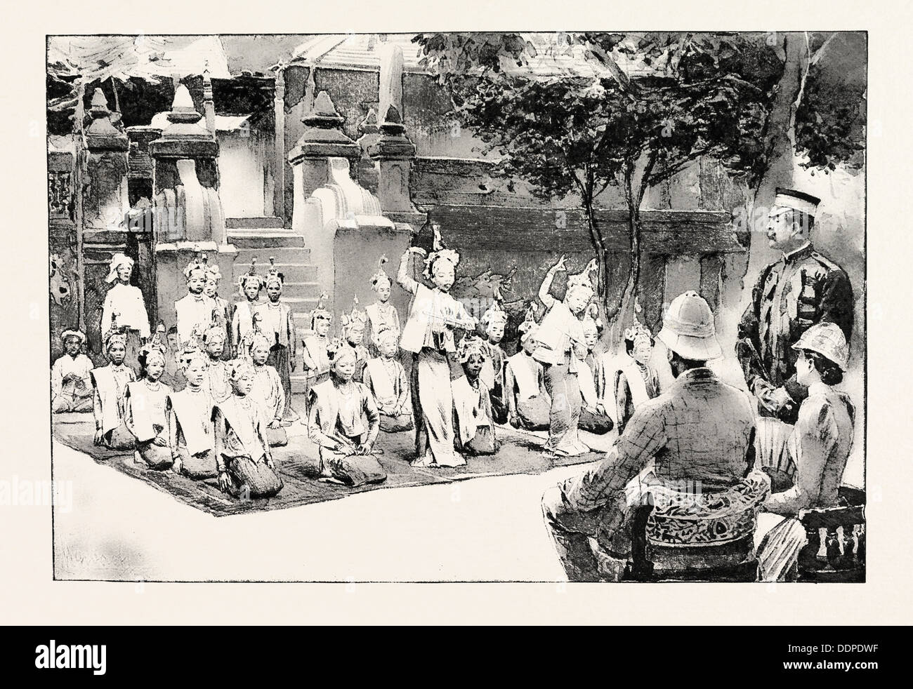 Eine BURMESISCHE Ballett, BURMA, AS durchgeführt vor H.R. H. Prinz ALBERT VICTOR, Gravur 1890 Stockfoto