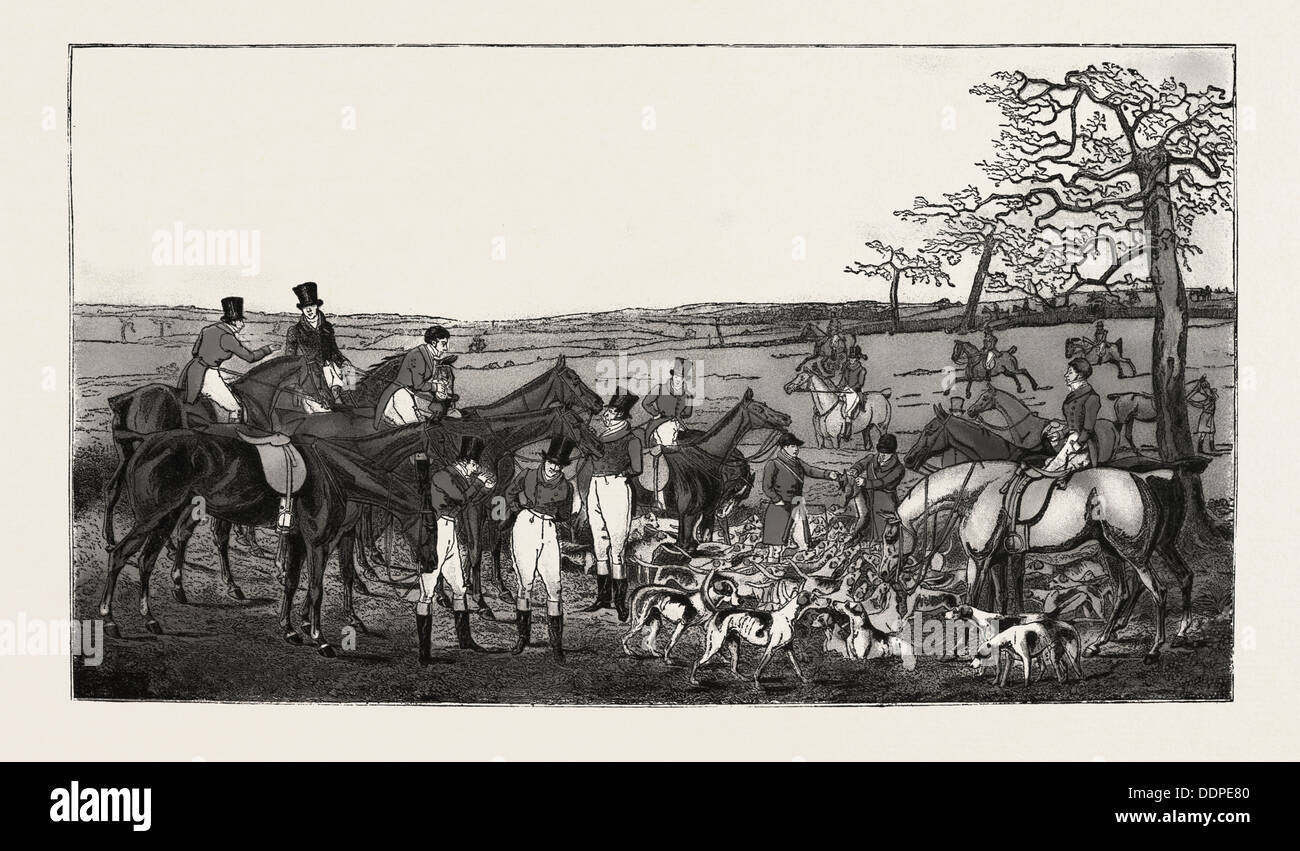 Jagd IN LEICESTERSHIRE, 1827, jagen, Pferd, Pferde, Gravur 1890 Stockfoto