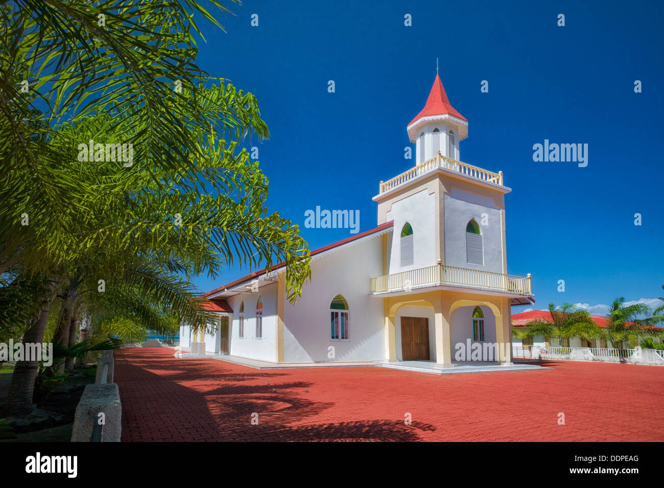 Anau Maohi evangelische Kirche. Bora Bora. Französisch-Polynesien. Stockfoto