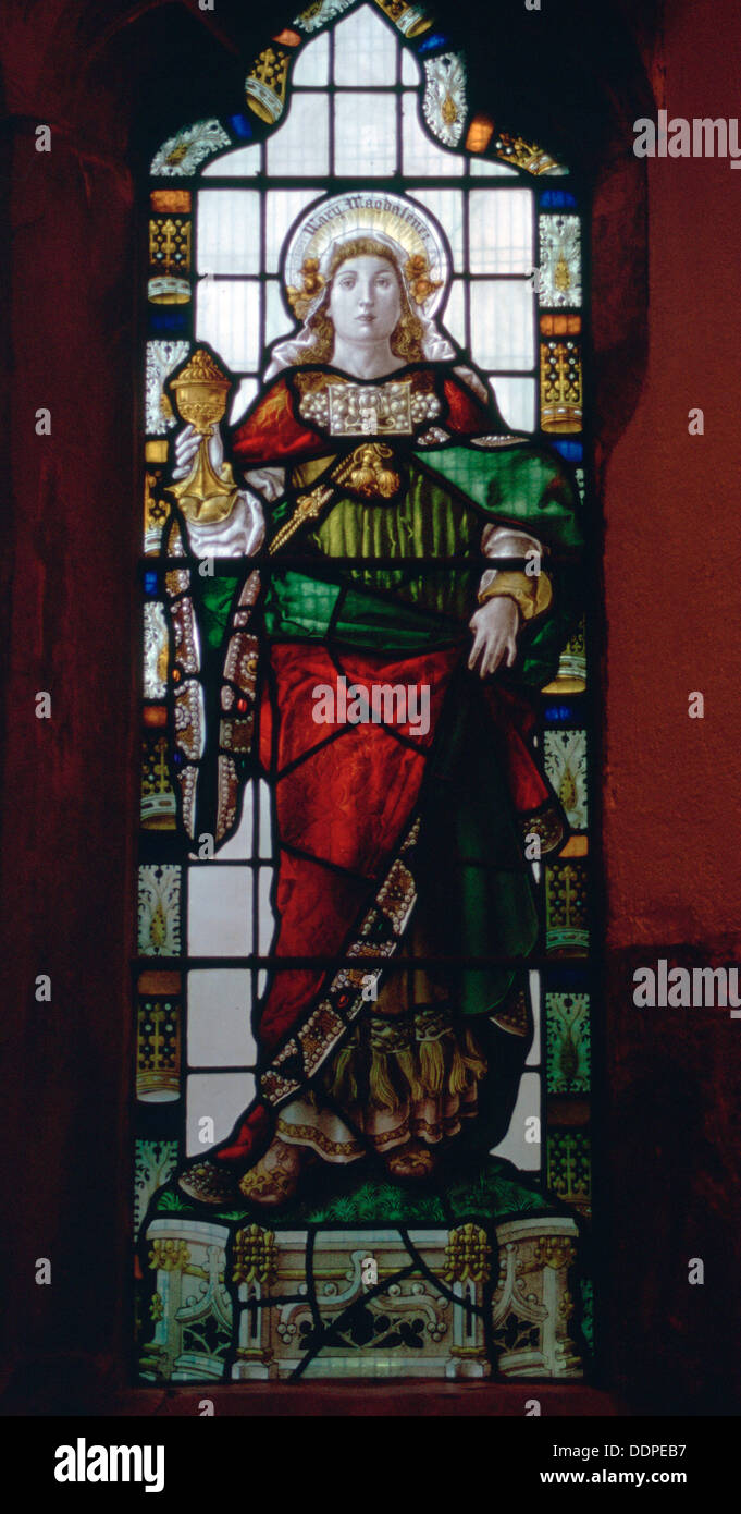 Maria Magdalena, Buntglasfenster. Stockfoto