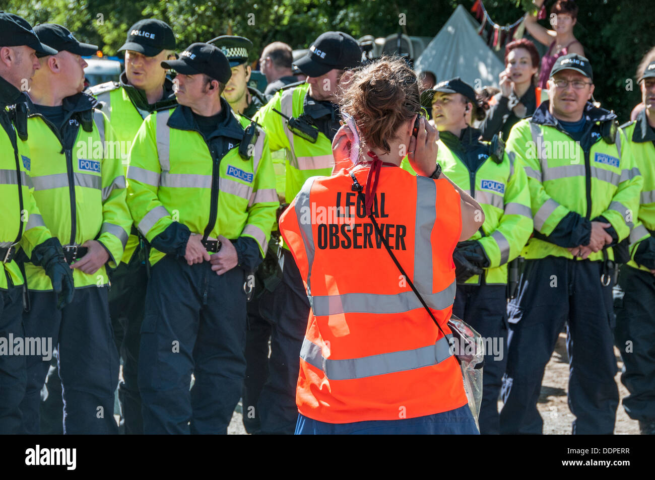 Rechtliche Beobachter, Anti-Fracking Protest Balcombe, West Sussex, England. 19.8.2013 Stockfoto