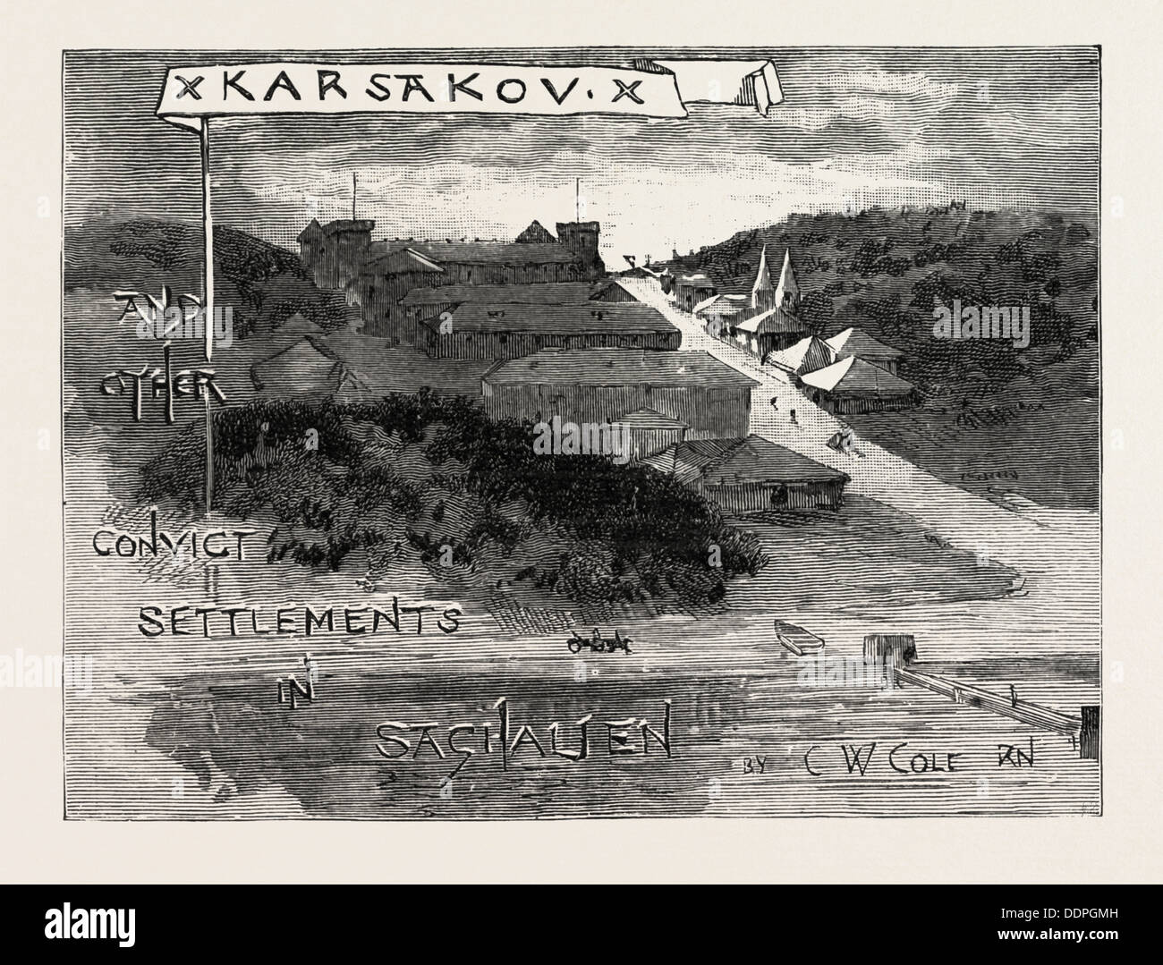 Bild in KHARSAKOV, SAGHALIEN, Ost-Sibirien, KORSAKOV, KORSAKOVSKY Bezirk der OBLAST Sachalin, Russland, Gravur 1890 Stockfoto