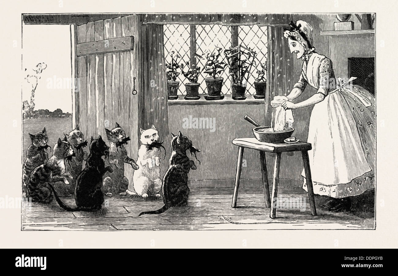 Katzen und Mäuse, 1890, Gravur gravierte Bild, Geschichte, Arkheia, illustrative Technik, Engravement, Gravur, Victorian, Kunst Stockfoto