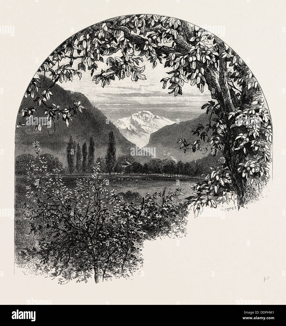 Die Jungfrau von Interlaken, Berner Oberland, Berner Oberland, Schweiz, 19. Jahrhundert Gravur Stockfoto