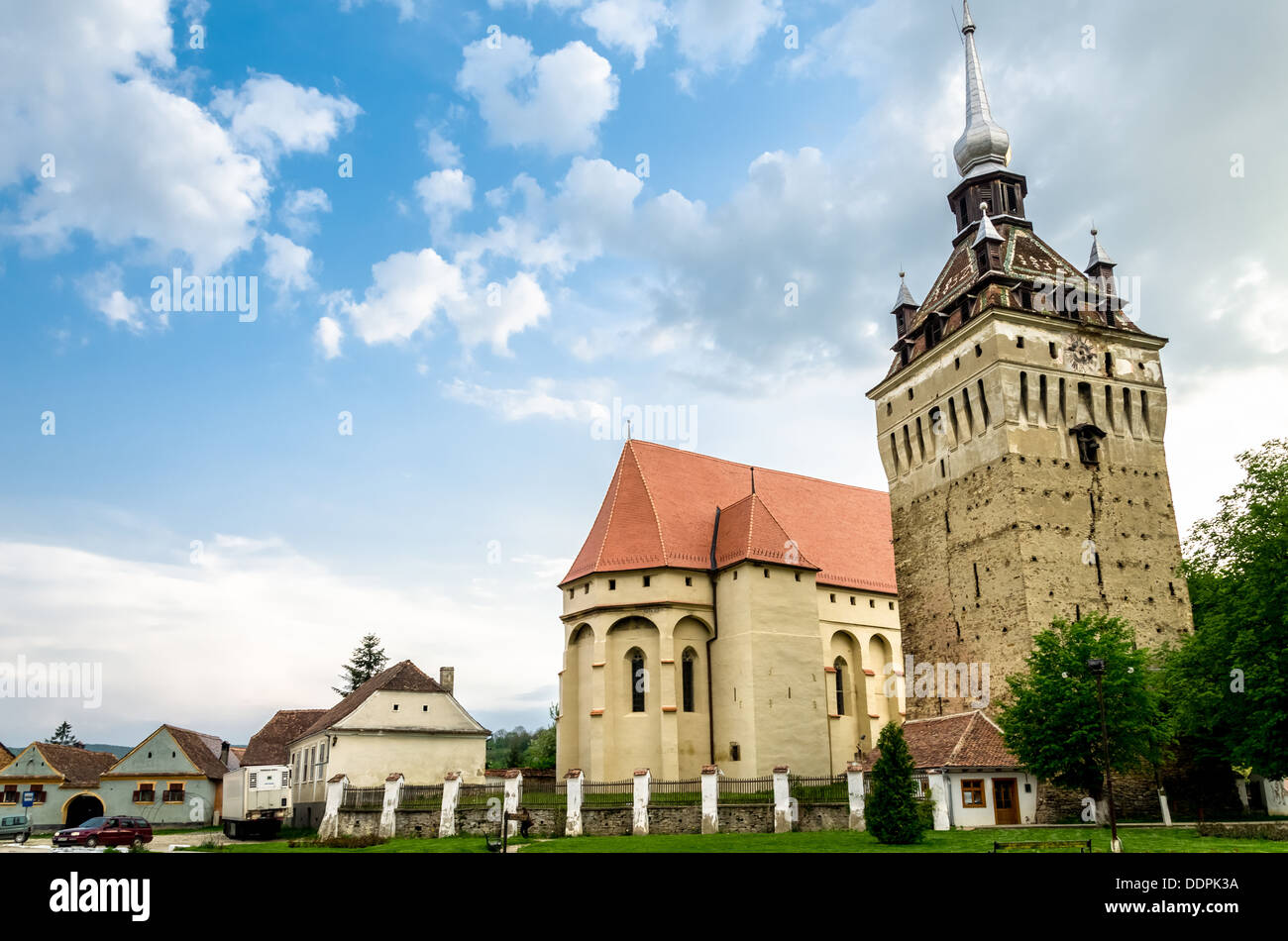 Saschiz evangelischen Wehrkirche in Siebenbürgen, Rumänien Stockfoto