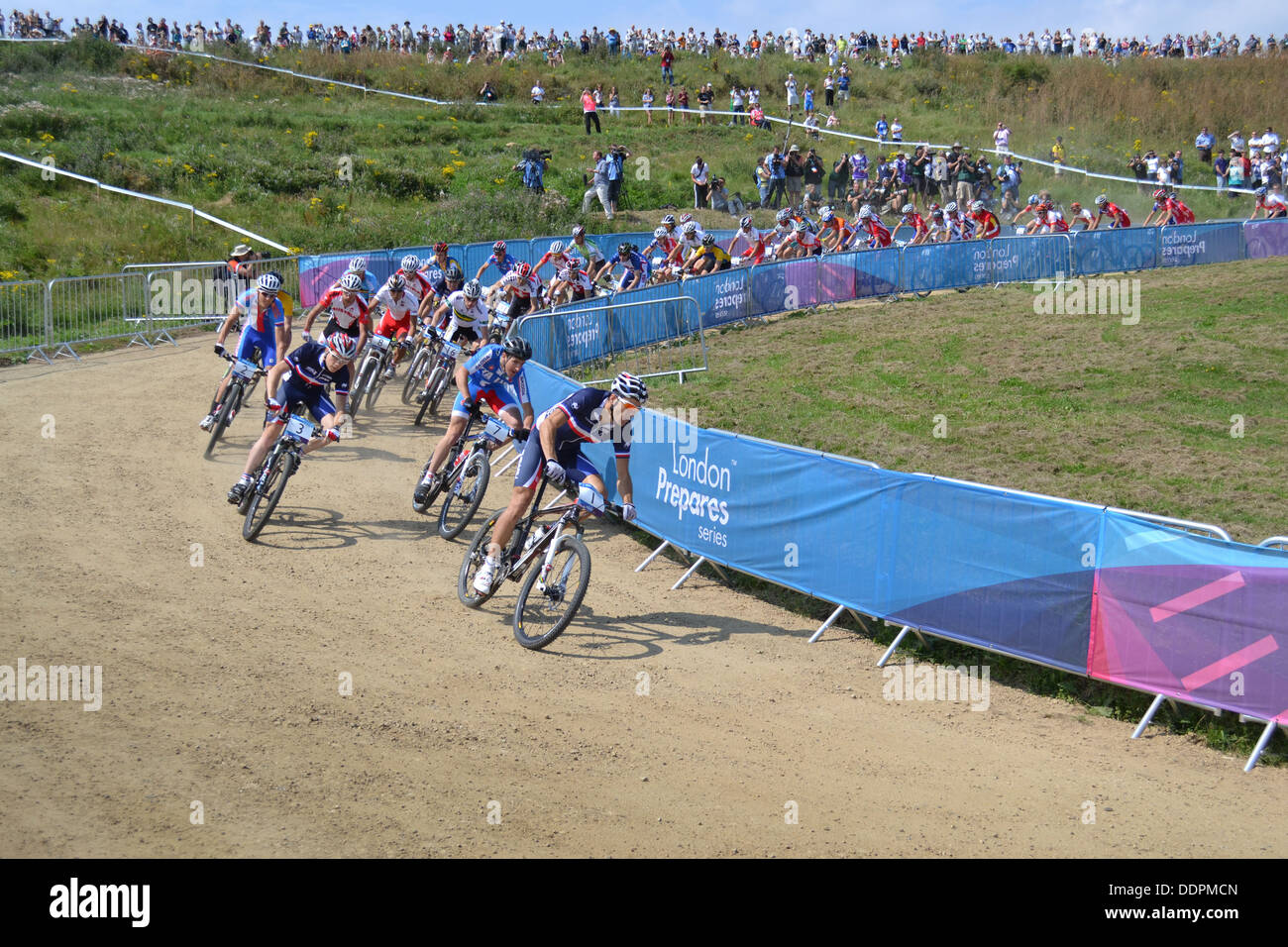 2011-Test / Praxis Veranstaltung vor den Olympischen Spielen in Essex von Julien Absalon gewonnen Stockfoto