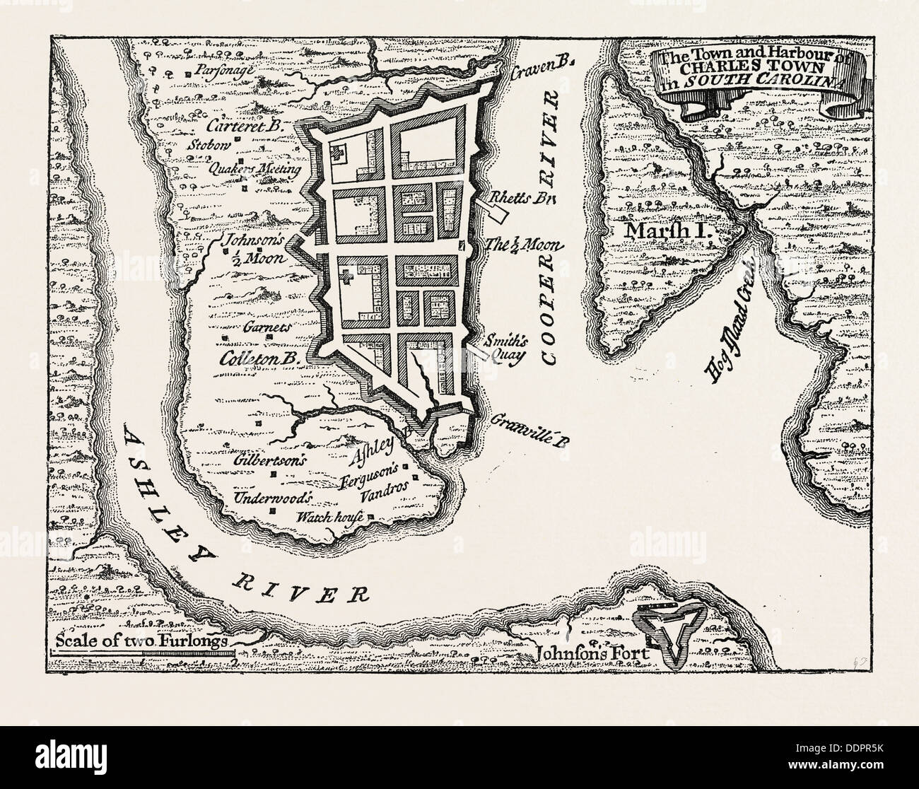 PLAN VON CHARLESTON, SOUTH CAROLINA. Popple Atlas. Vereinigte Staaten von Amerika, US, USA, 1870 s Gravur Stockfoto