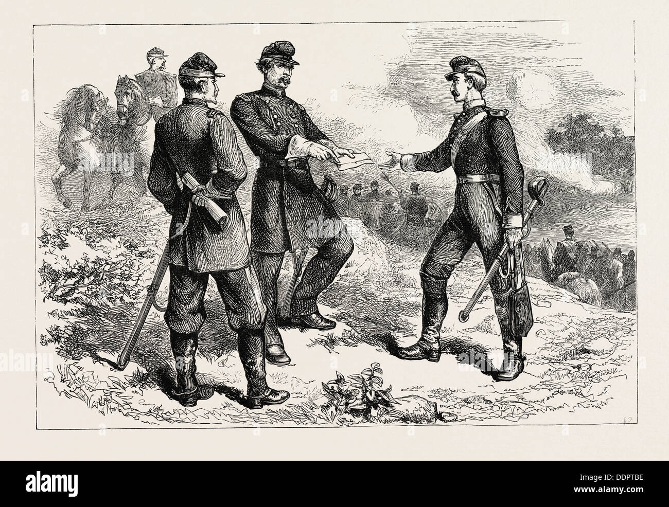 McCLELLAN in der Schlacht von ANTIETAM, Amerikanischer Bürgerkrieg, Vereinigte Staaten von Amerika, US, USA, 1870 s Gravur Stockfoto