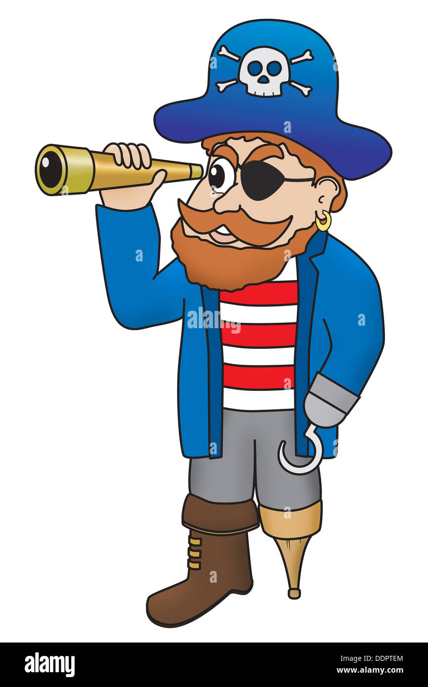 Cartoon-Illustration eines komischen Piraten Blick durch ein Fernglas Stockfoto