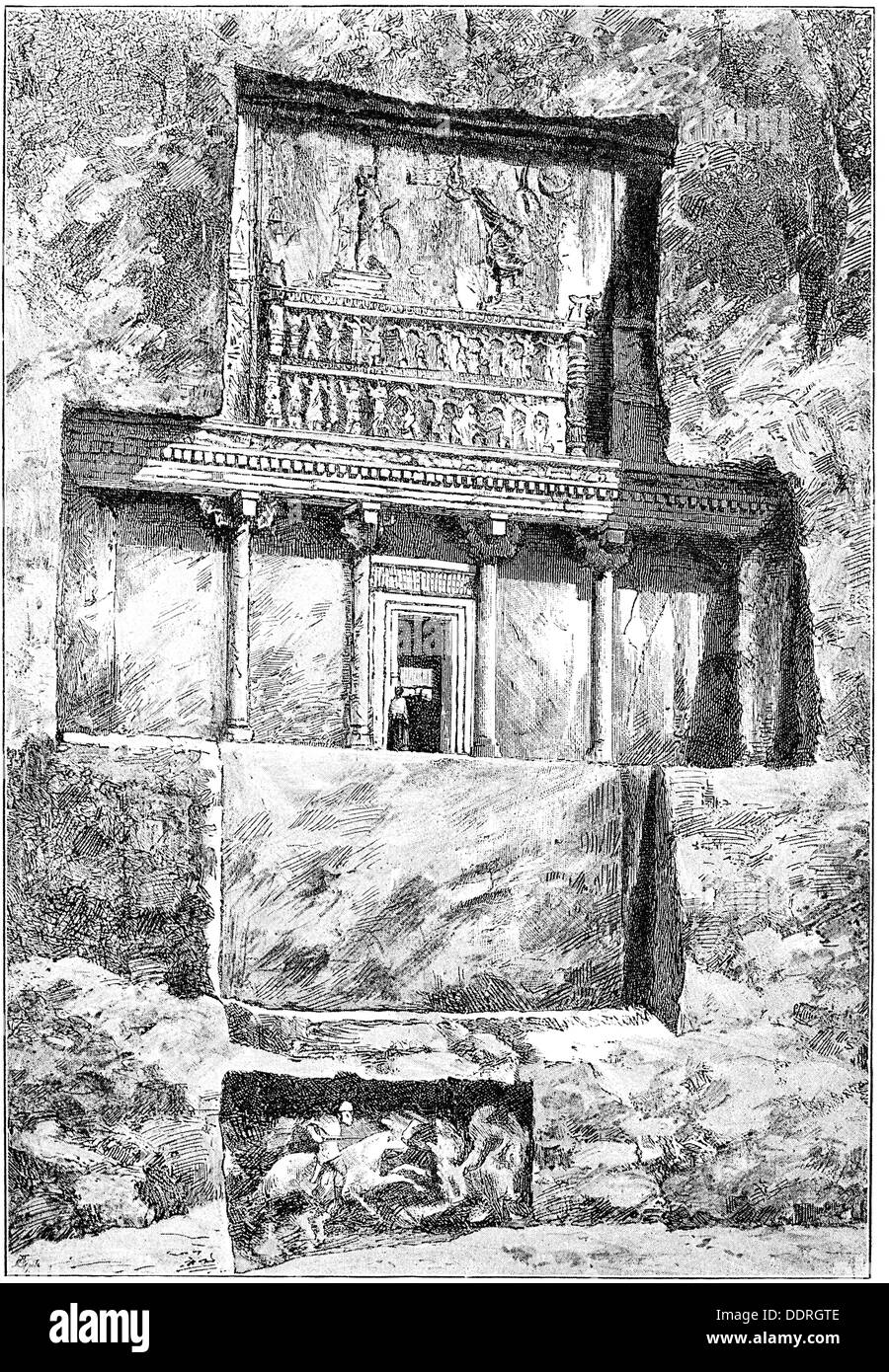Geographie / Reisen, Iran, Naqsh-e Rustam, Felsgrab des Großkönigs Darius II (Regierungszeit 423 - 405 v. Chr.), Außenansicht, Holzstich, 1896, Additional-Rights-Clearences-not available Stockfoto