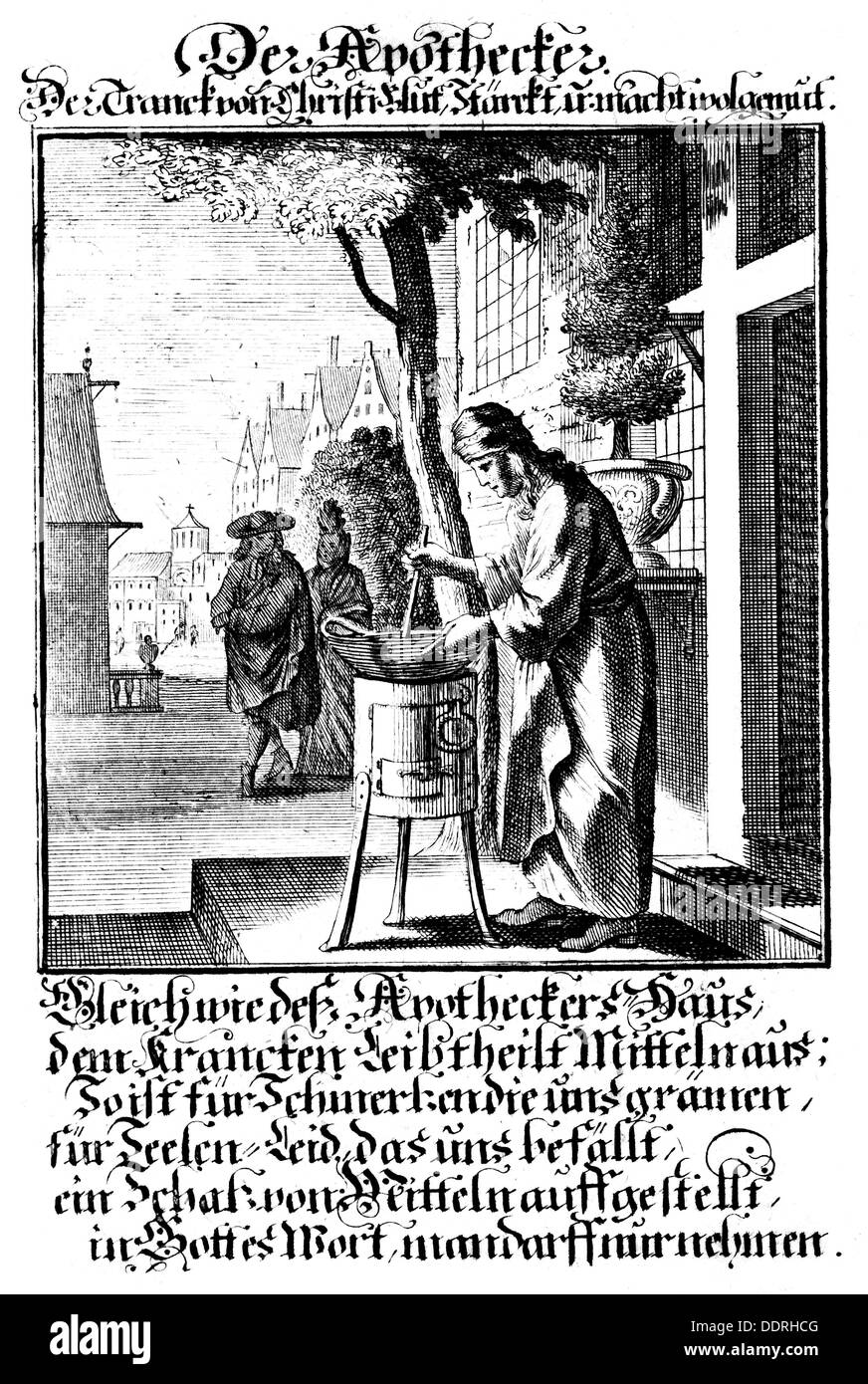 Medizin, Pharmazie, Apotheke, Apotheke, aus dem Buch von Klassen, von Christoph Weigel der Ältere (1654-1725), mit den Versen von Abraham a Sancta Clara (1644 - 1709), Kupferstich, Nürnberg, 1698, Artist's Urheberrecht nicht gelöscht werden Stockfoto