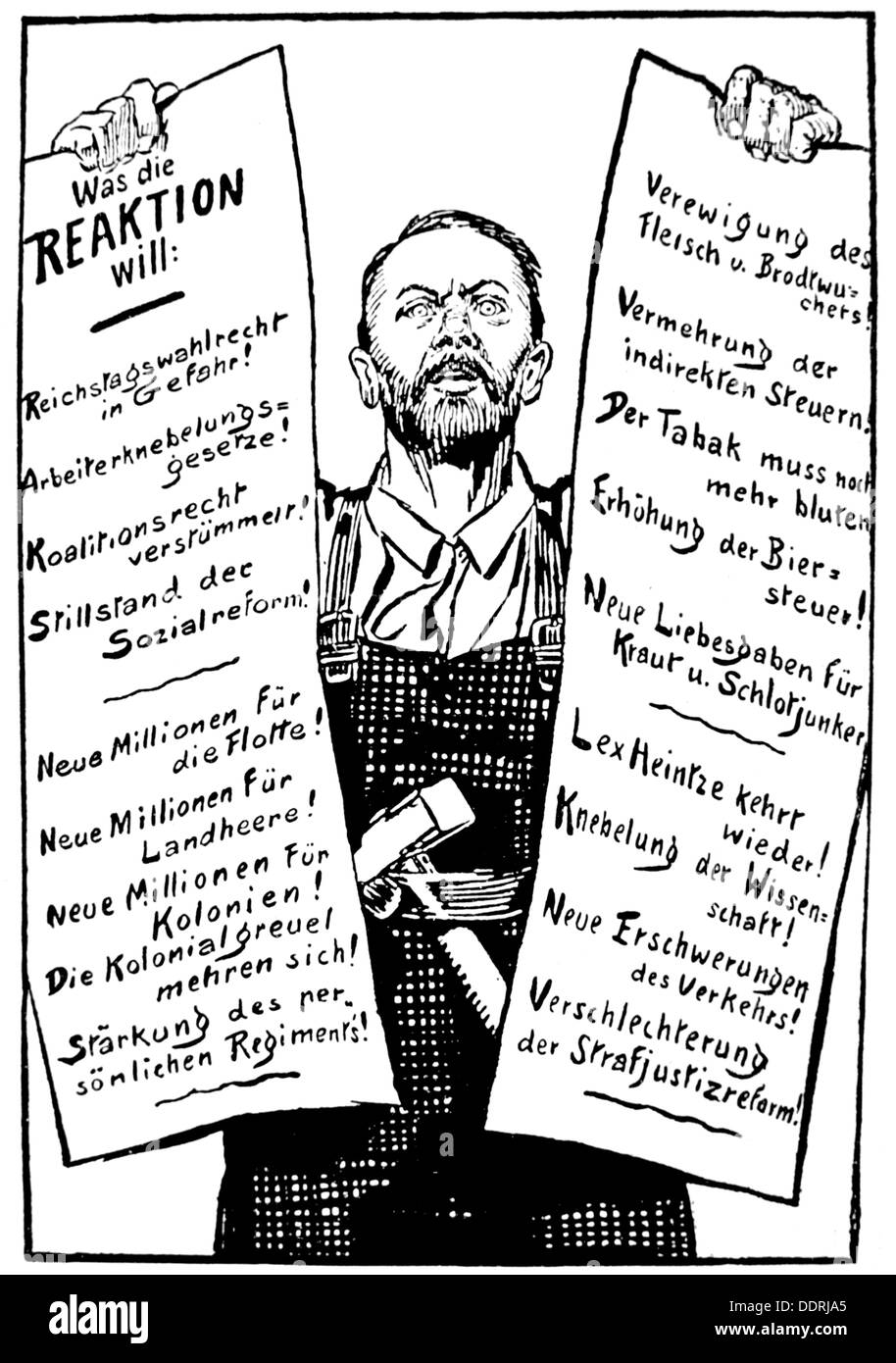 Politik, Wahlen, Deutschland, Wahl des Reichstags, 25.1.1907, Flyer der Sozialdemokratischen Partei Deutschlands, 'Was die Reaktion will', Ende 1906, Zusatzrechte-Freierhaltung-nicht verfügbar Stockfoto