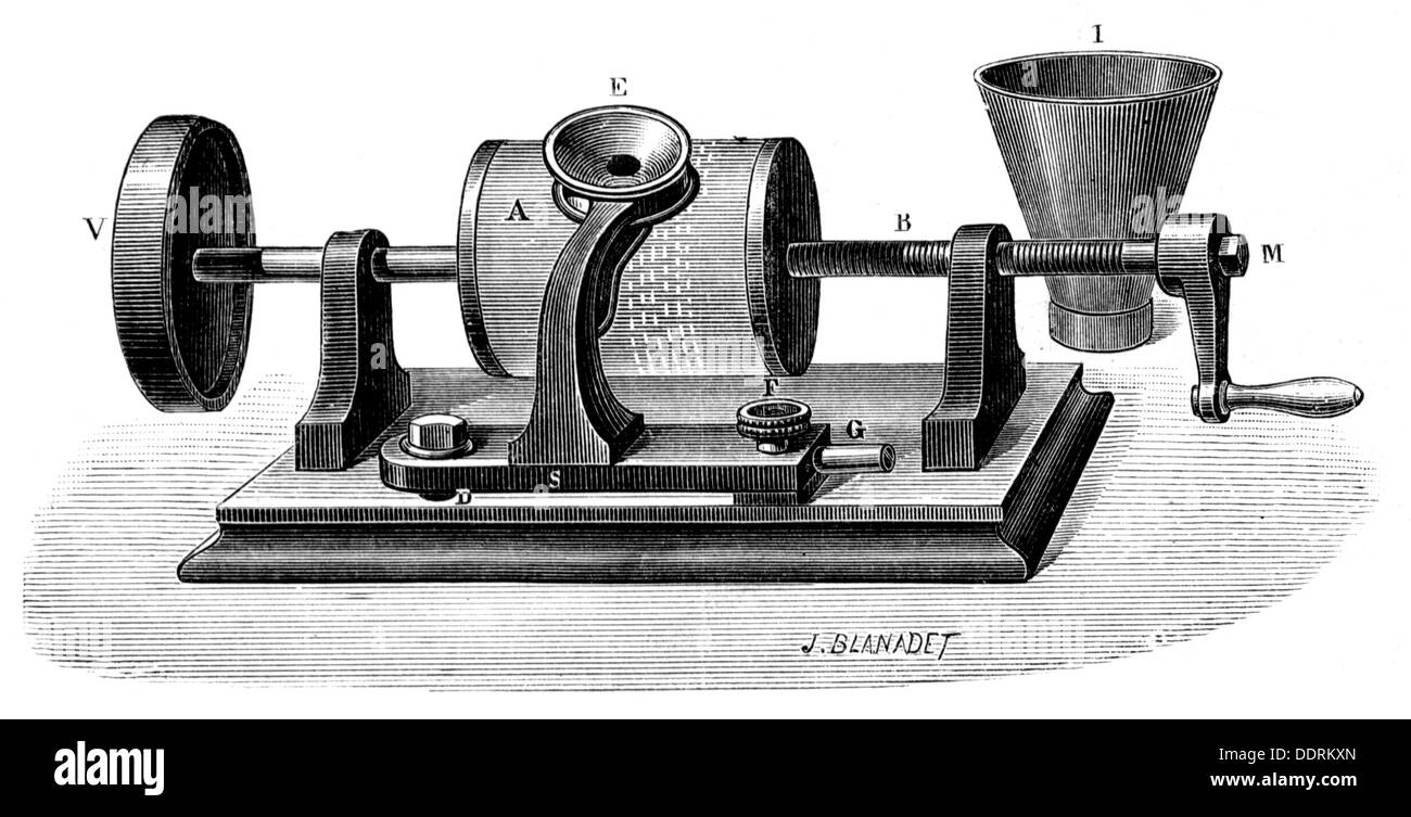 Technik historisch, Tontechnik, Phonograph von Thomas Alva Edison, 1877, Additional-Rights-Clearences-not available Stockfoto