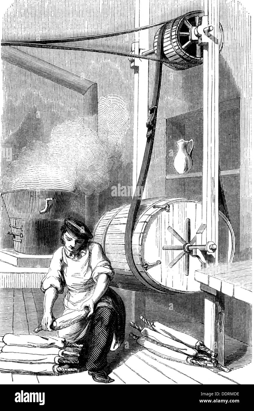Industrie, Werkzeuge, Nadeln, Herstellung, Entfetten, Holzstich, 'Masin pittoresque', Paris, um 1865, zusätzliche-Rechte-Clearences-nicht verfügbar Stockfoto
