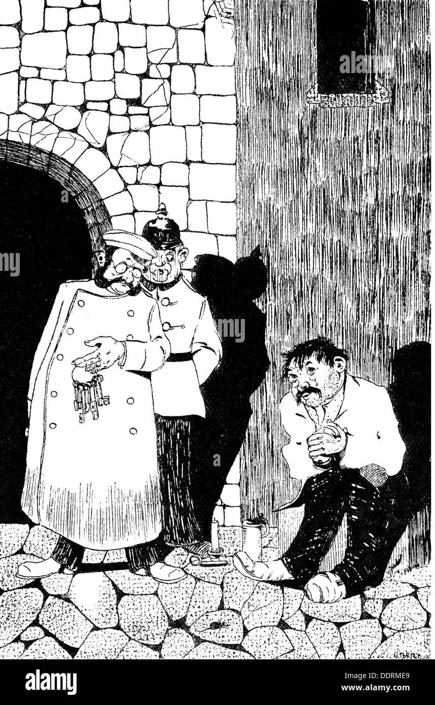 Justiz, Karikatur, 'Vedi Napoli', letzter Wunsch eines zum Tode verurteilten Häftlings, Zeichnung, aus: 'Die alte und die neue Welt', 1902, Additional-Rights-Clearences-not available Stockfoto