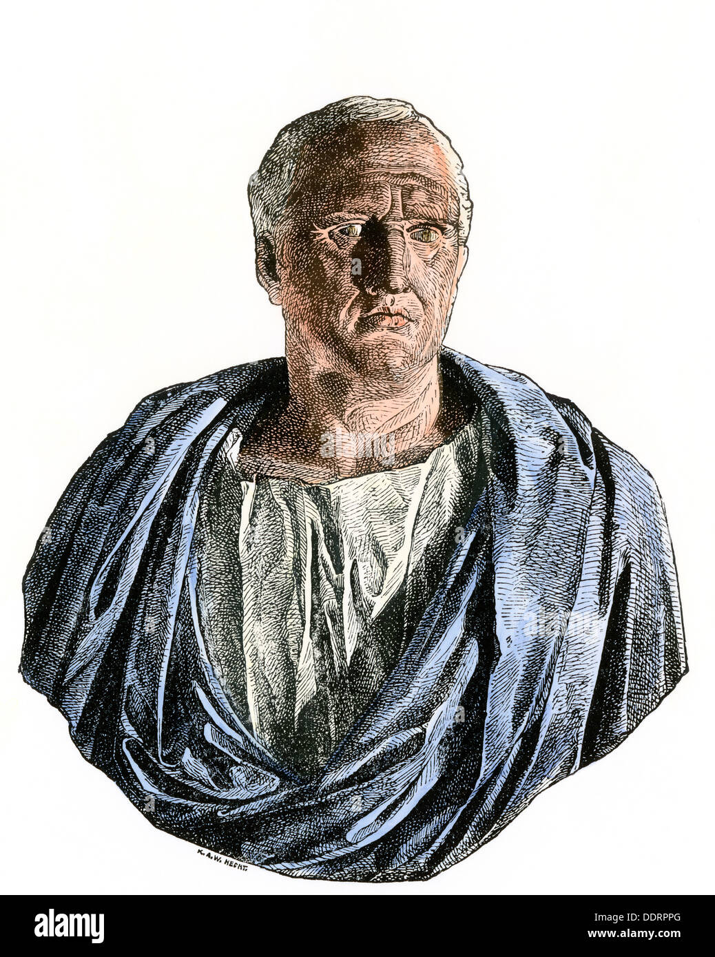 Cicero, Staatsmann und Redner des antiken Roms. Hand - farbige Holzschnitt Stockfoto