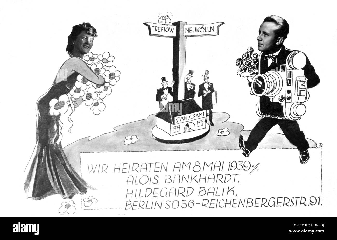 Personen, Hochzeit, Vorbereitungen, Hochzeitseinladung von Hildegard Balik und Alois Bankhardt, Berlin, 8.5.1939, Zusatzrechte-Clearences-nicht verfügbar Stockfoto
