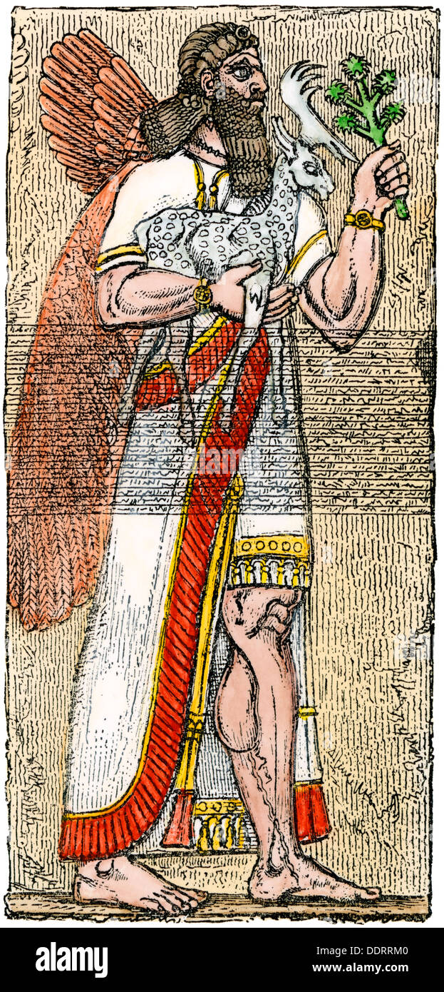 Nimrod, ein gewaltiger Jäger der alten Welt, und der König von Sumer. Hand - farbige Holzschnitt Stockfoto