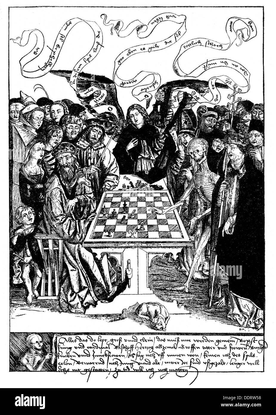 Allegorien, der König spielt Schach mit dem Tod, Kupferstich, Master BB, Augsburg, ca. 1502 - 1515, Artist's Urheberrecht nicht gelöscht werden Stockfoto