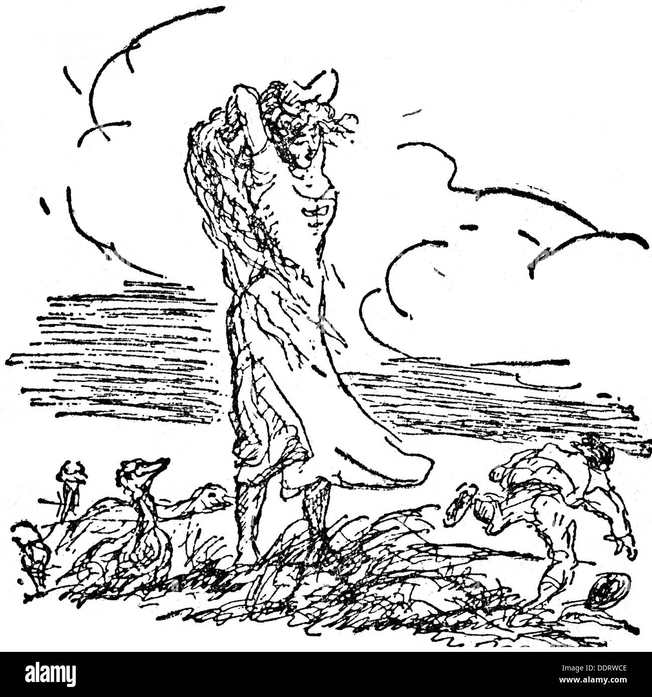 Literatur, Märchen, Brüder Grimm, 'das Gans-Mädchen', Zeichnung von Max Slevogt (1868 - 1932), aus: 'Kunst und Künstler', Band XVI, Verlag von Bruno Cassirer, Berlin, 1918, Additional-Rights-Clearences-not available Stockfoto