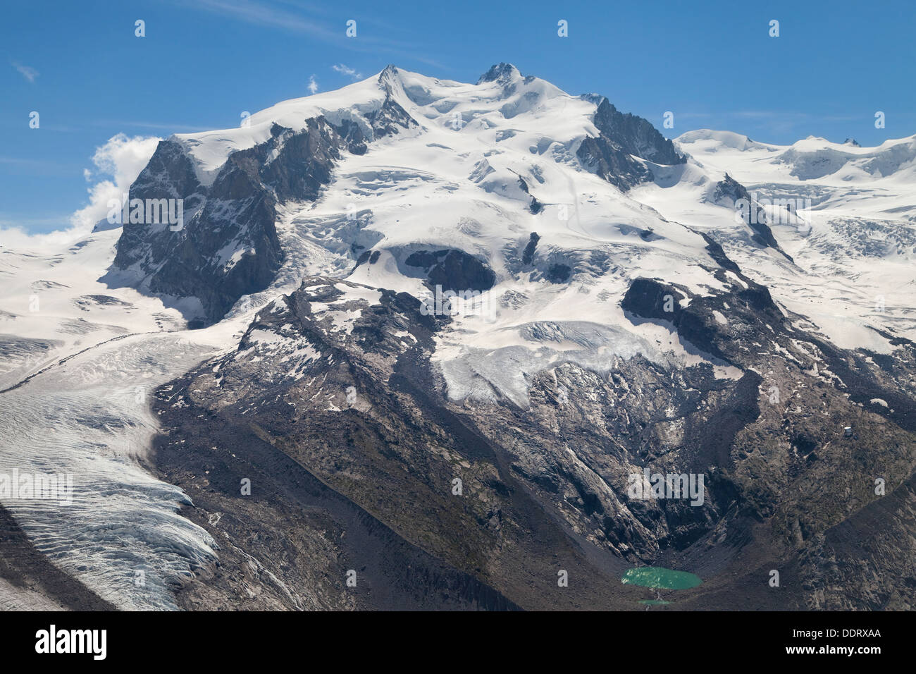 Monte Rosa vom Gornergrat, Schweiz. Stockfoto