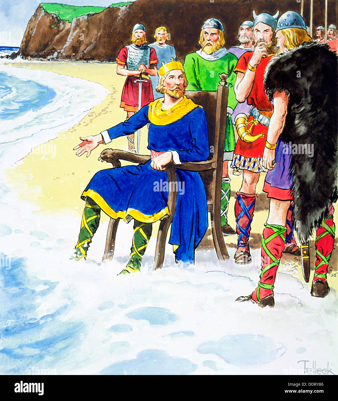 König Knut nicht zurückhalten der Wellen, Anfang des 11. Jahrhunderts (1900). Künstler: Trelleek Stockfoto