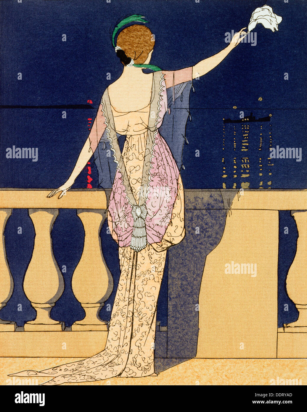 "Abschied in der Nacht", Entwurf für ein Abendkleid von Jeanne Paquin, Anfang des 20. Jahrhunderts. Künstler: Georges Barbier Stockfoto