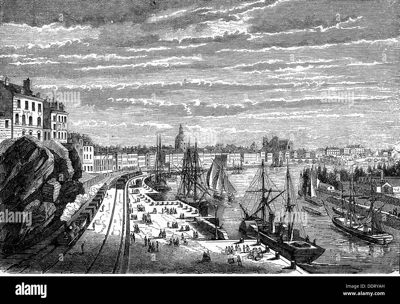 Geographie / Reisen, Frankreich, Nantes, Hafen, Ansicht, Holzstich, 2. Hälfte 19. Jahrhundert, Stadt, Verkehr, Transport, Schiffe, Schiff, Navigation, Eisenbahn, Eisenbahn, Eisenbahnen, Eisenbahnen, Handel, Fluss, Flüsse, Pays de Loire, Westeuropa, Hafen, Hafen, Häfen, Hafen, Häfen, Hafen, Hafen, Aussicht, Ansichten, historisch, historisch, Menschen, Zusatzrechte-Clearences-nicht vorhanden Stockfoto