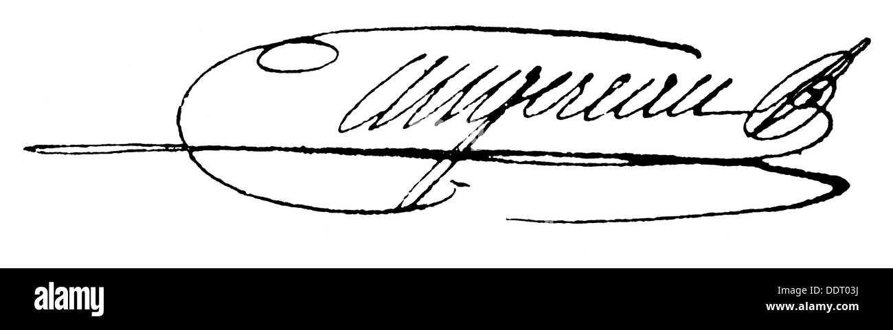 Augereau, Pierre Francois Charles, 11.11.1757 - 11.6.1816, französischer General, Unterschrift, Stockfoto