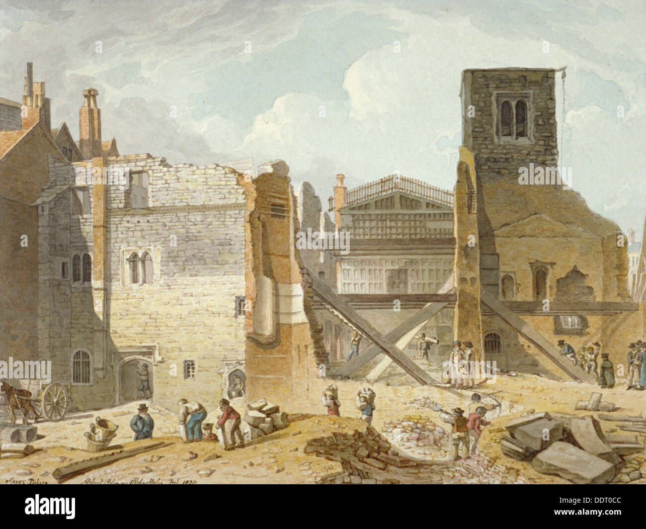 Blick auf den Abriss des Savoy Palace, Westminster, London, 1820. Künstler: Robert Blemmell Schnebbelie Stockfoto