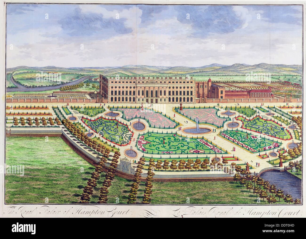 Der Königliche Palast von Hampton Court, London, 1730. Schöpfer: Johannes Kip. Stockfoto