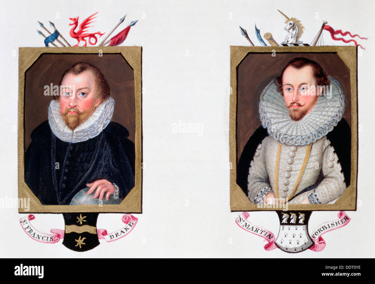 Sir Francis Drake und Sir Martin Frobisher, 16. Jahrhundert englische Seefahrer, (1825). Künstler: Sarah, Gräfin von Essex Stockfoto