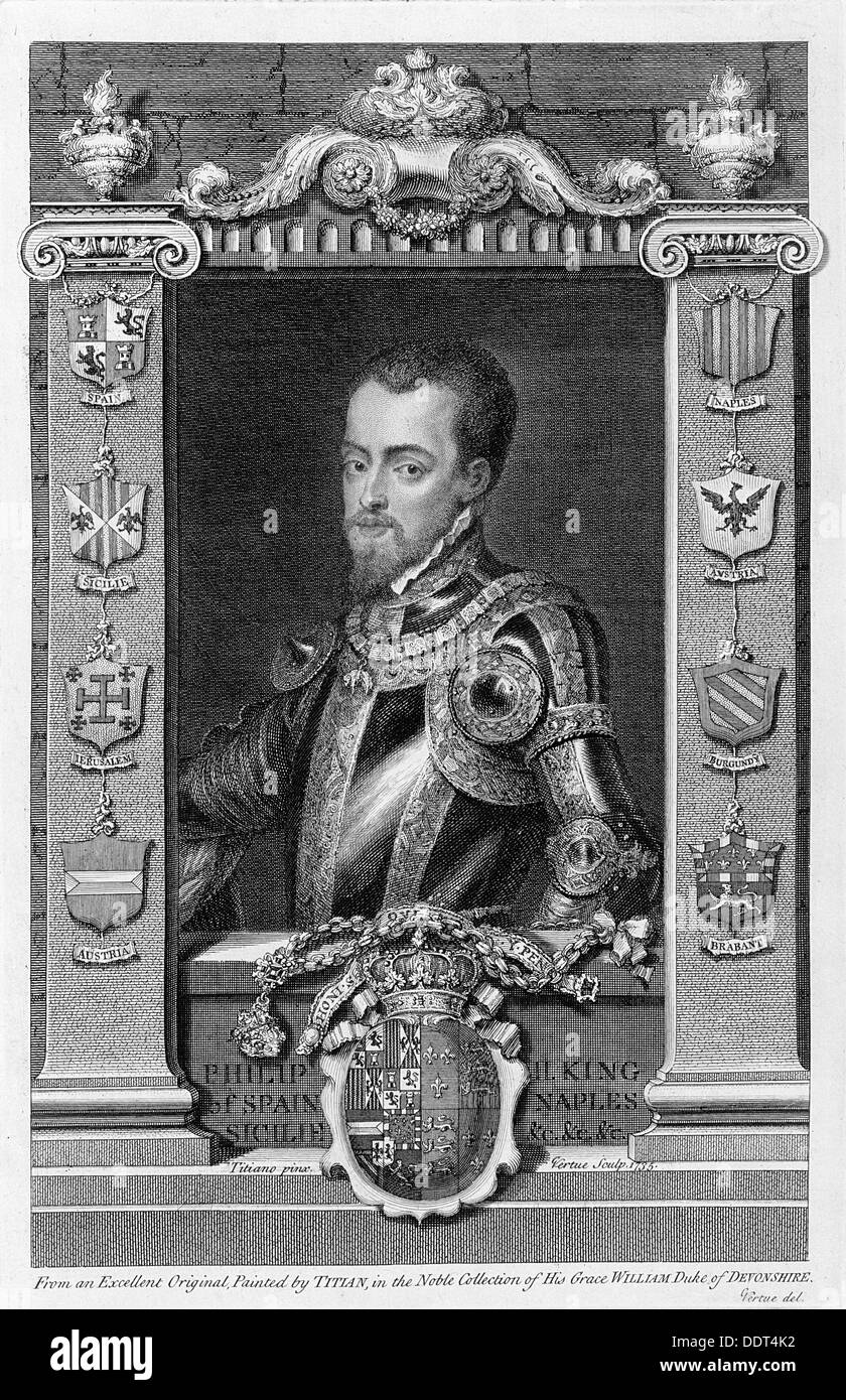 Philipp II., König von Spanien von 1556 (1735). Künstler: George Vertue Stockfoto