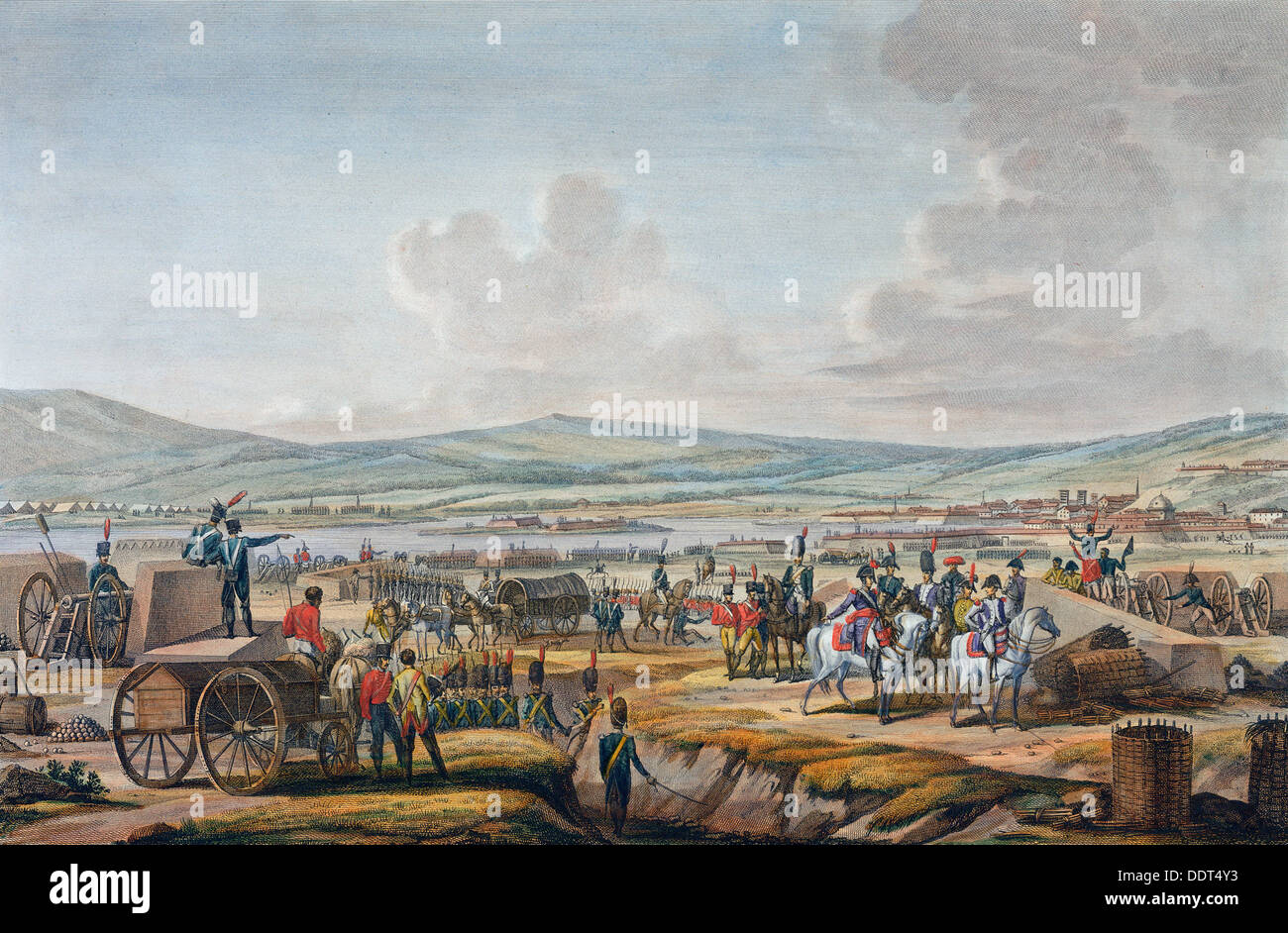 Napoleon besucht die Belagerung arbeitet in Danzig unter der Leitung von Marschall Lefebvre, 9. Mai 1807. Künstler: Francois Jacques Dequevauviller Stockfoto