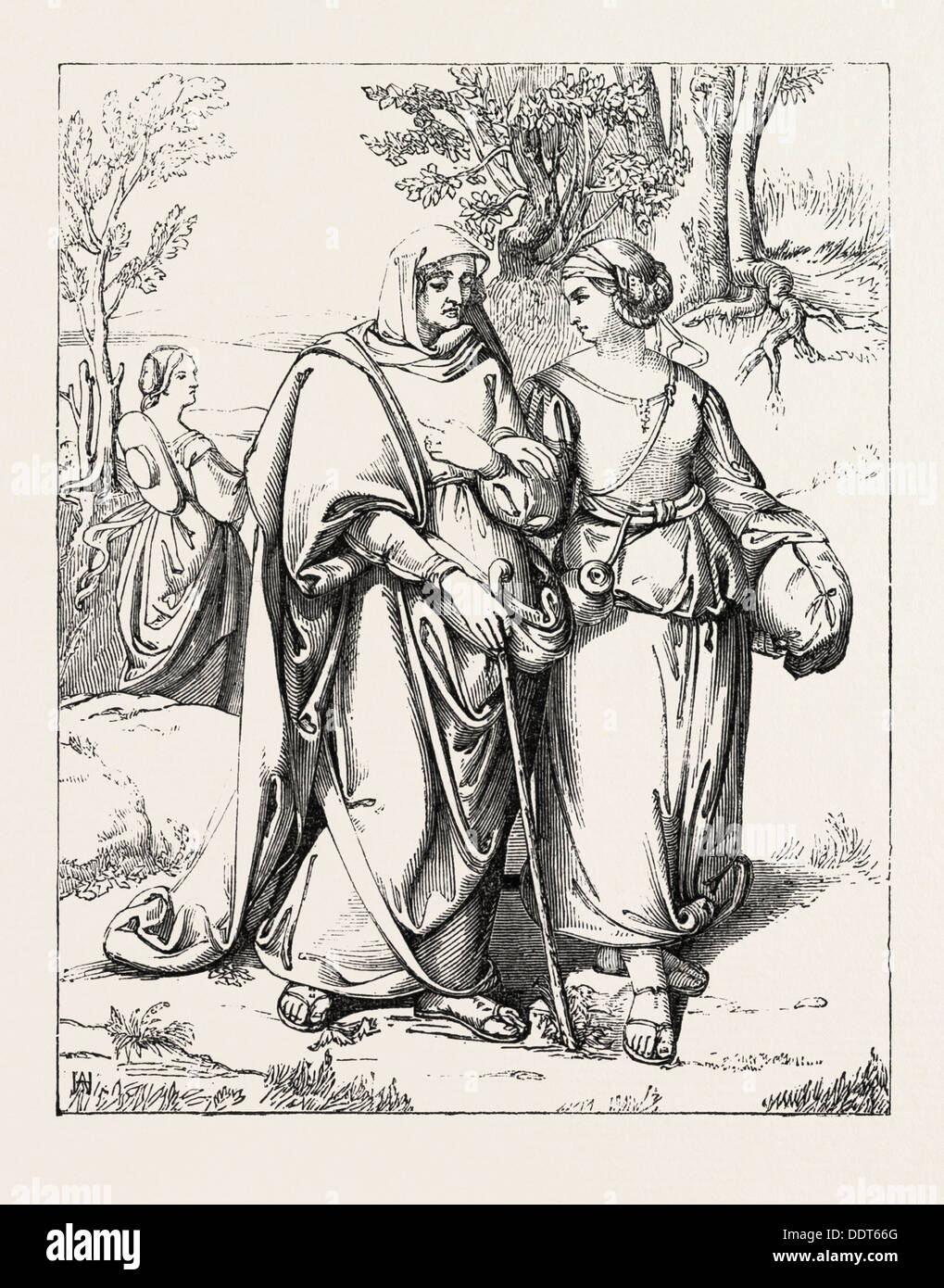 RUTH und NAOMI, gemalt von A. HOPFGARTEN, AUGUST FERDINAND HOPFGARTEN, 1807-1896, 1851 Gravur Stockfoto