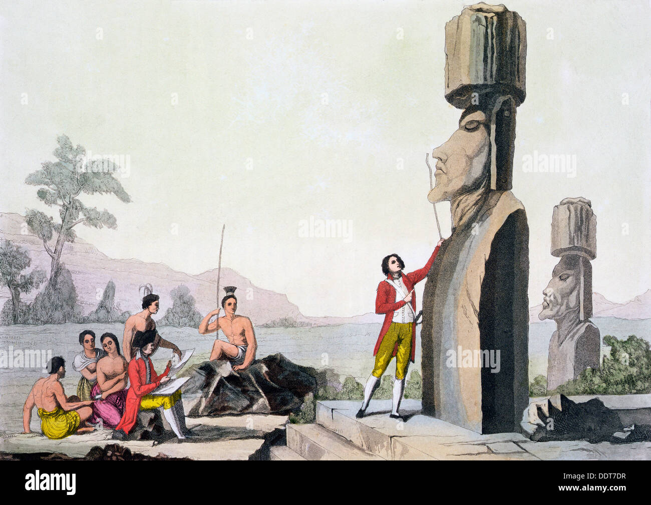 Statuen auf den Osterinseln, spätes 18. Jahrhundert. Künstler: C Bottigella Stockfoto