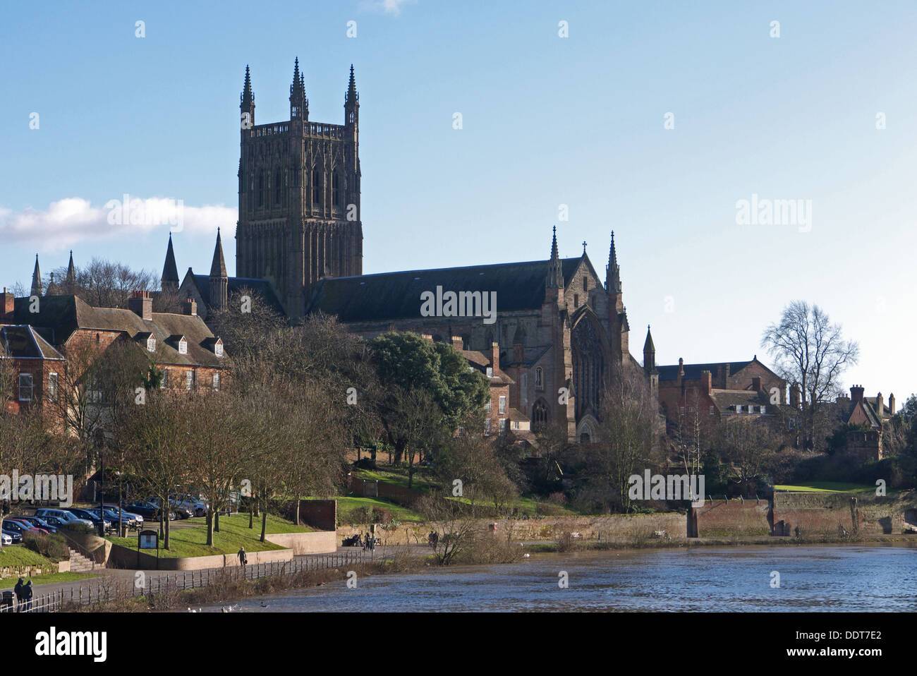 Worcester Kathedrale am Ufer des River Severn, Worcester, Worcestershire, England, UK Stockfoto