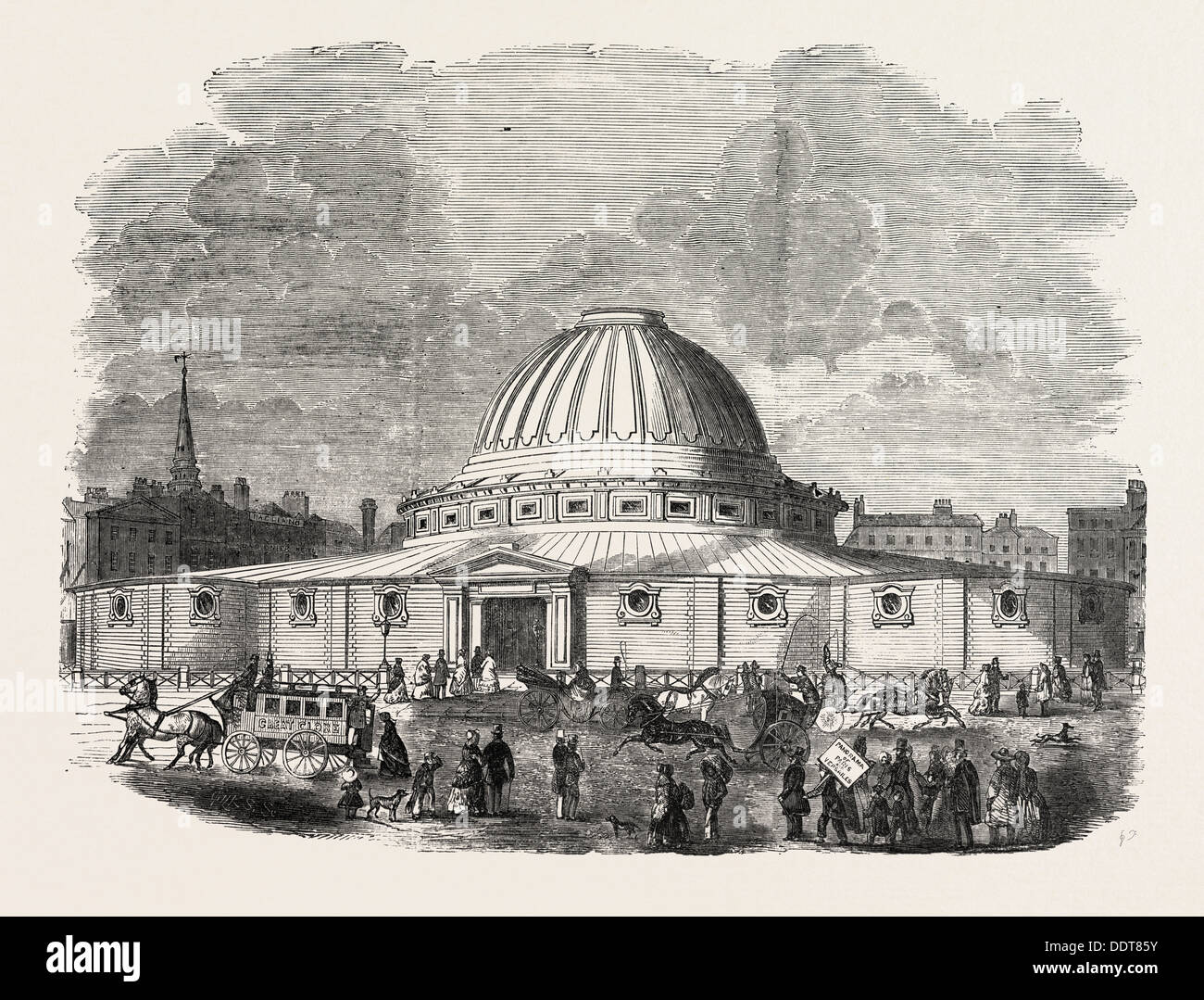 DIE Gebäude IN LEICESTER SQUARE, LONDON, für Mr WYLD MODEL OF THE EARTH, UK, 1851 Gravur Stockfoto