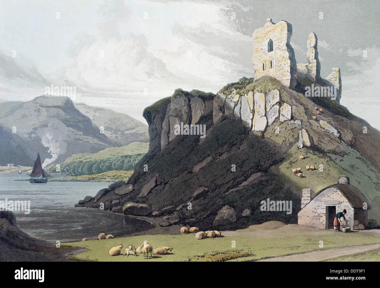 AROS Burg, Isle of Mull, Schottland, 1818. Künstler: William Daniell Stockfoto