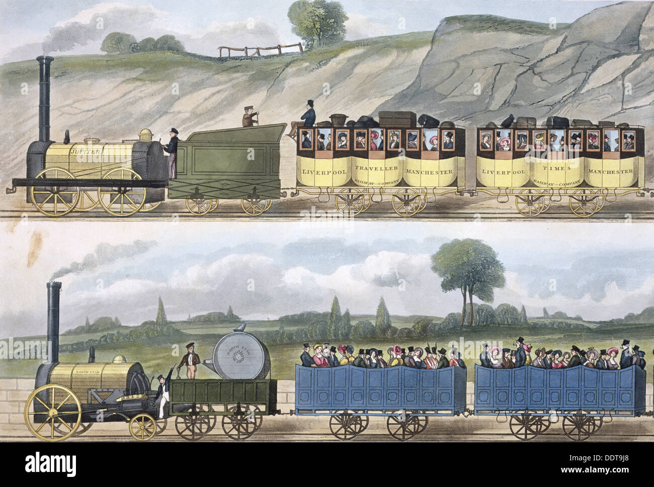 "Farbige Ansicht der Liverpool & Manchester Railway", 1832-1833. Künstler: SG Hughes Stockfoto