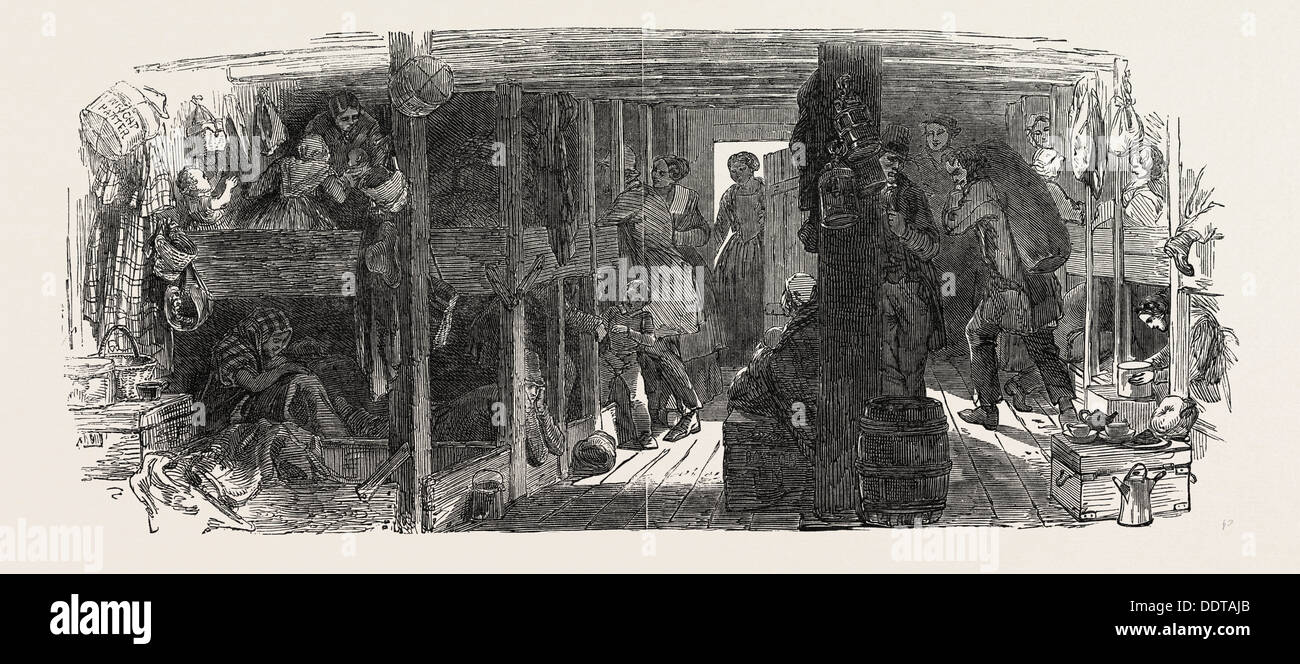 Auswanderung Schiff, zwischen den DECKS, 1851 Gravur Stockfoto