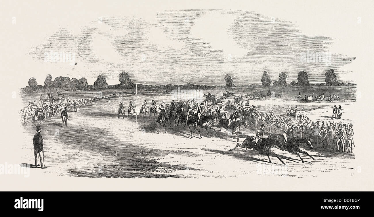 Rennen Pferde gehen Runde TATTENHAM CORNER, 1851 Gravur Stockfoto