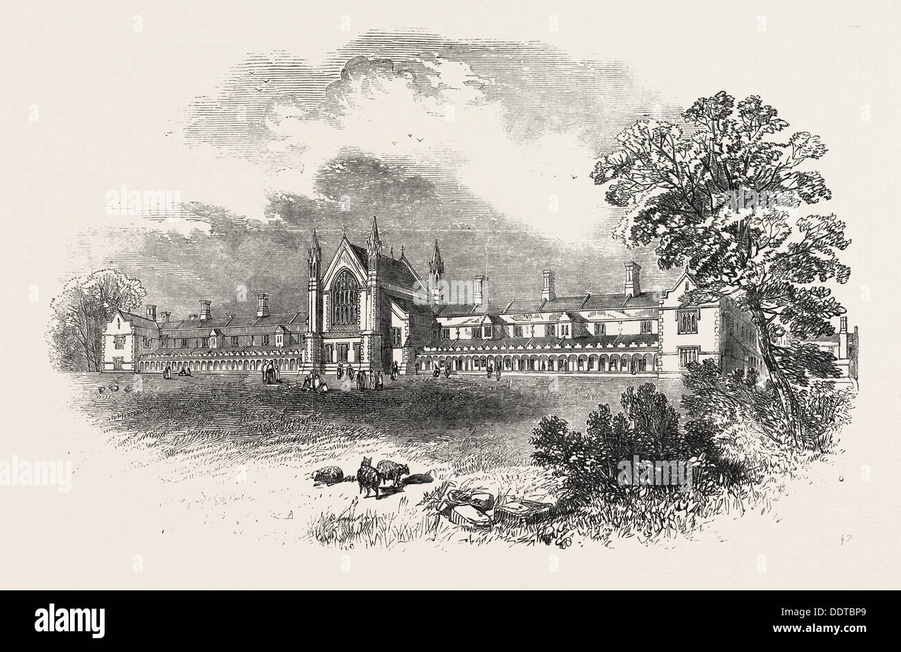 ST.-Petri HOSPITAL, OSTHÜGEL, WANDSWORTH, aus der Bahn, UK, 1851-Gravur Stockfoto