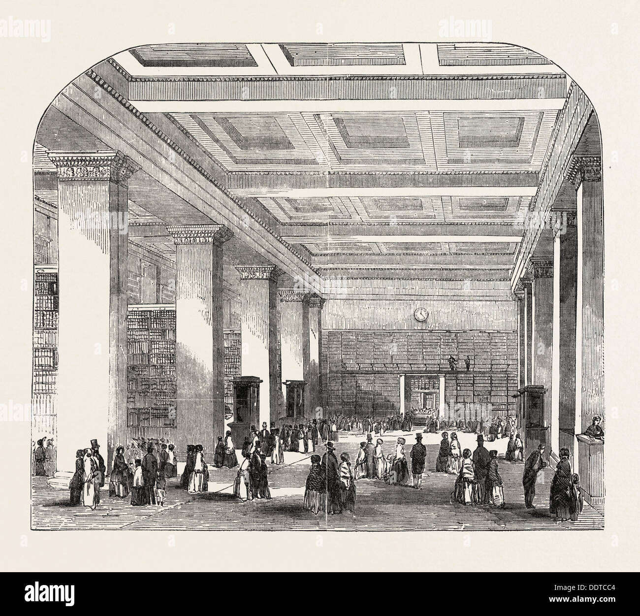 BRITISH MUSEUM, THE ROYAL oder Königs-Bibliothek, den großen Raum, LONDON, UK, 1851 Gravur Stockfoto