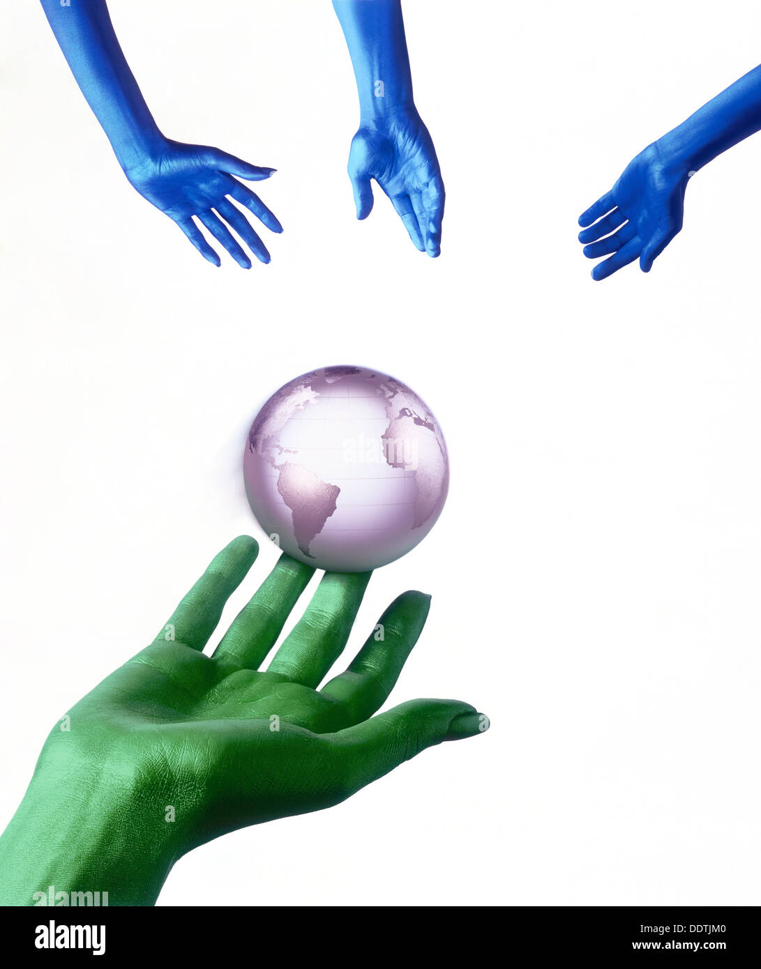 Grün & Blau Hände & Erde Stockfoto