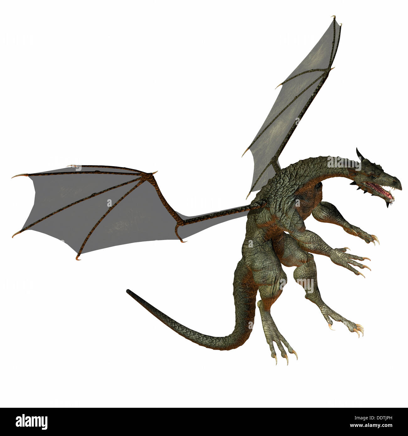 Ein Geschöpf von Mythos und Phantasie der Drache ist ein heftiger fliegende Monster mit Hörnern und große Zähne. Stockfoto