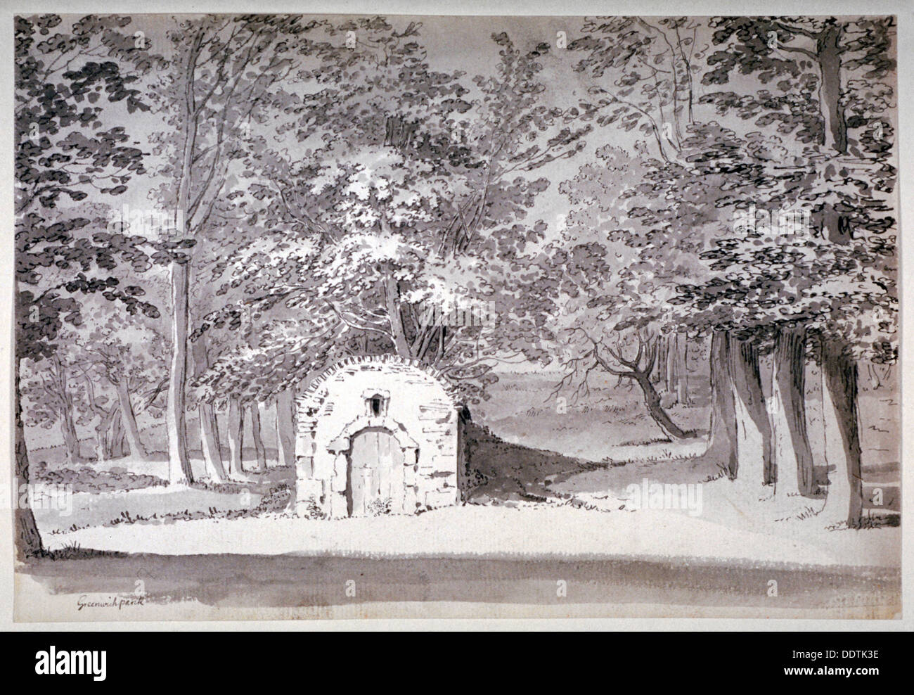 Ein Eishaus oder Conduit in Greenwich Park, London, 1772. Künstler: Samuel Hieronymus Grimm Stockfoto