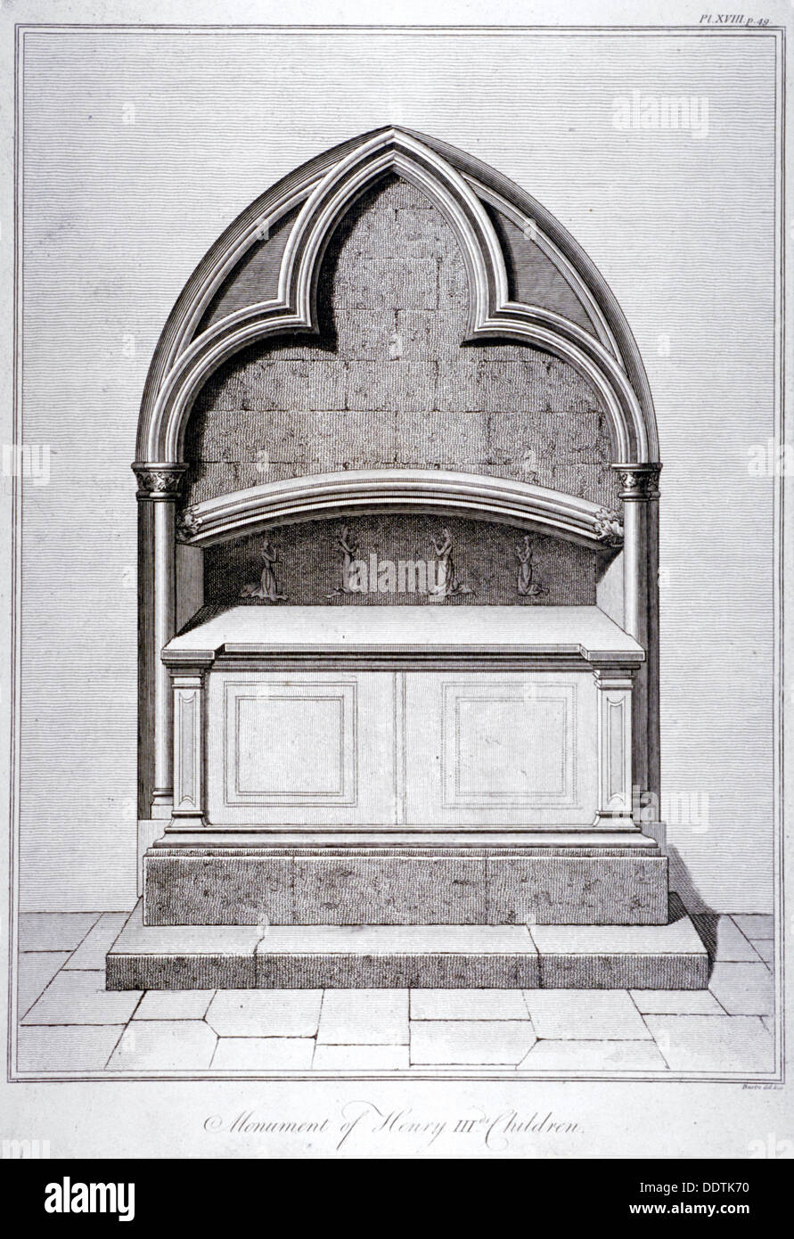 Blick auf das Denkmal für die Kinder von Heinrich III., Westminster Abbey, London, c1790. Künstler: Anon Stockfoto